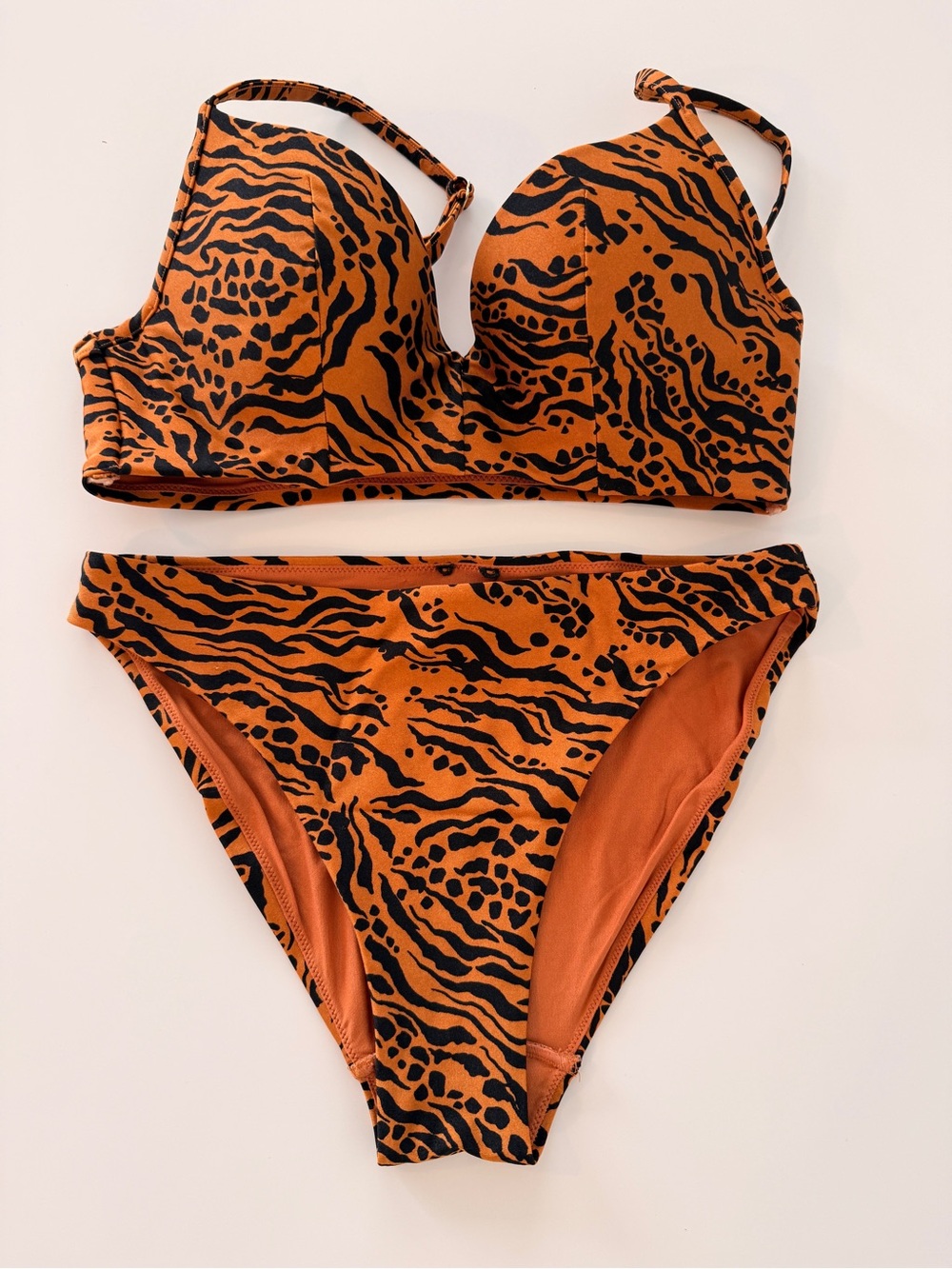 H&M Orange and Black Animal-Print Bikini Set